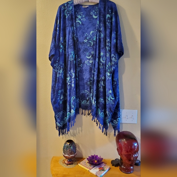 Celestial Stars Crescent Moons Batik Kimono One Size - Picture 1 of 3